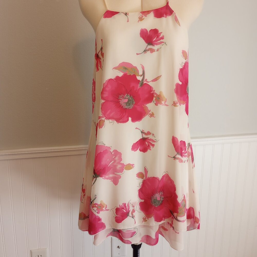 Peach Royal Pink and White Floral Dress